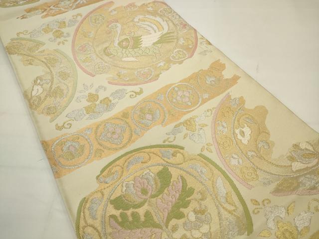平和屋着物◎六通柄袋帯 唐織 花鳥丸文 金銀糸 正絹 逸品 AABJ6835pf