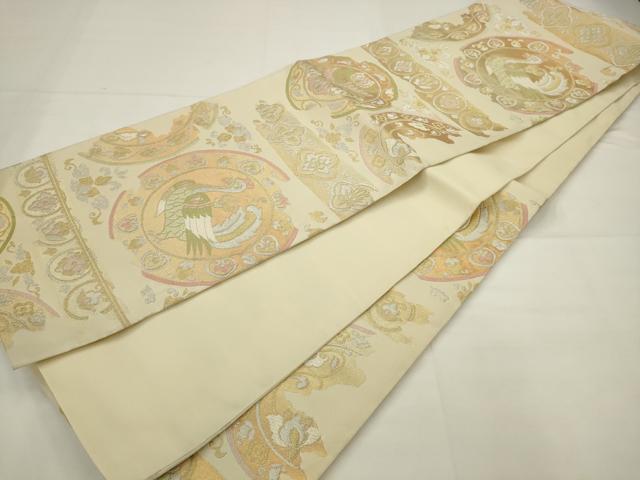 平和屋着物◎六通柄袋帯 唐織 花鳥丸文 金銀糸 正絹 逸品 AABJ6835pf