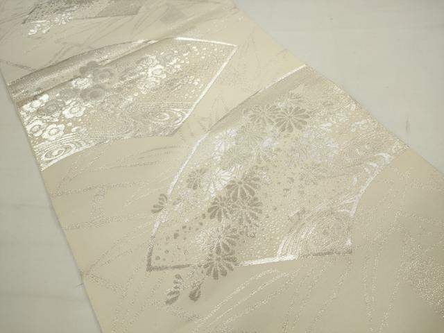 平和屋着物◎六通柄 本袋帯 手織錦 地紙流水花文 純銀箔100% 正絹 逸品 AABJ6852pf