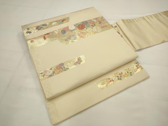 平和屋着物◎つけ帯 唐織 横段花蝶文 金糸 正絹 逸品 AABJ6864pf