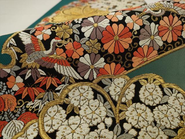 平和屋着物●西陣 六通柄袋帯 唐織 双鶴花文 金糸 証紙付き 正絹 逸品 AABJ6885pf