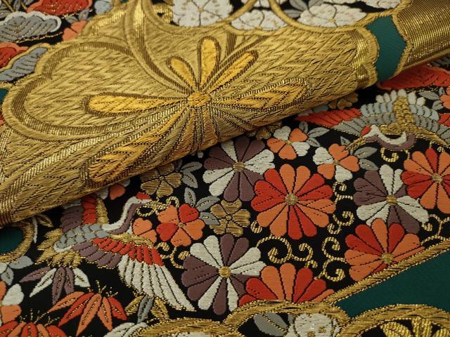 平和屋着物●西陣 六通柄袋帯 唐織 双鶴花文 金糸 証紙付き 正絹 逸品 AABJ6885pf