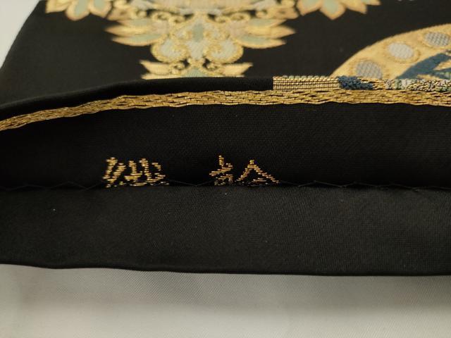 平和屋着物●六通柄袋帯 織輪 狩鞍円文 黒地 金糸 正絹 逸品 AABJ6897pf