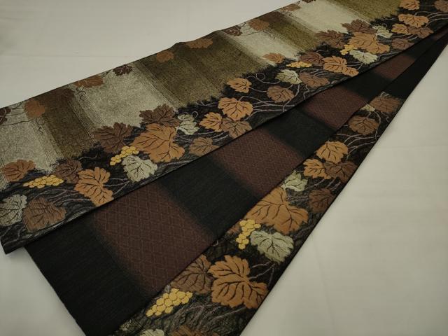 平和屋着物●両面六通柄袋帯 葡萄蔦の葉文 金糸 正絹 逸品 AABJ6902pf