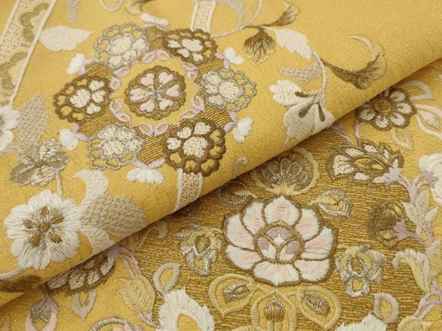 平和屋着物▼太鼓柄袋帯 総刺繍 吉祥瑞雲 銀通し地 正絹 逸品 AABJ6914pf