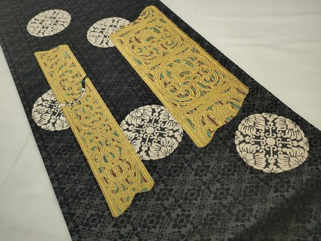 平和屋着物●皇室・伊勢神宮御用 御御帯 山口美術織物 山口弘躬 太鼓柄袋帯 唐織 飛鳥玉虫厨子 正絹 逸品 AABJ6916pf