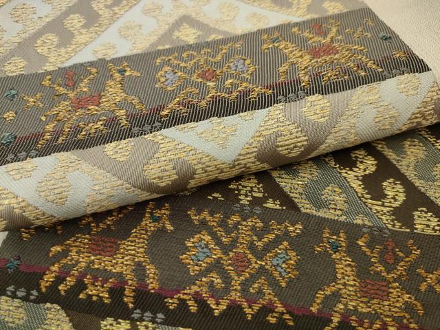 平和屋着物●六通柄袋帯 市松抽象文 金糸 正絹 逸品 AABJ6917pf