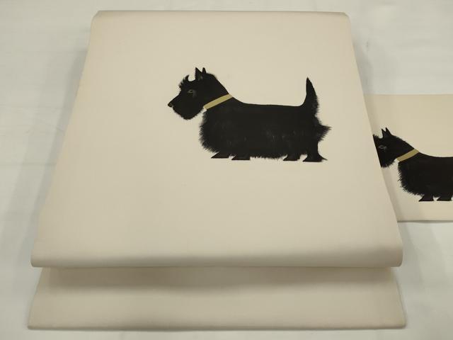 平和屋着物●塩瀬 九寸名古屋帯 犬 正絹 逸品 AABJ6925pf