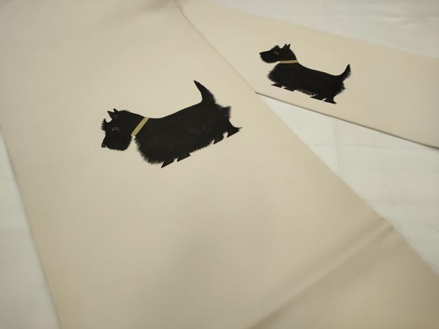 平和屋着物●塩瀬 九寸名古屋帯 犬 正絹 逸品 AABJ6925pf
