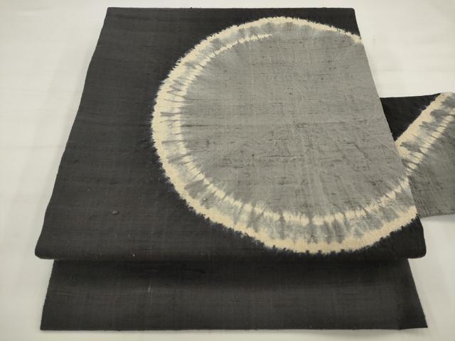 平和屋着物●九寸名古屋帯 紬地 絞り 丸文 正絹 逸品 AABJ6926pf