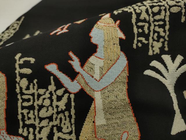 平和屋着物●九寸名古屋帯 エジプト壁画文 黒地 金糸 正絹 逸品 AABJ6932pf