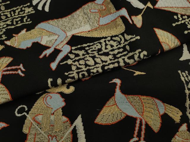 平和屋着物●九寸名古屋帯 エジプト壁画文 黒地 金糸 正絹 逸品 AABJ6932pf