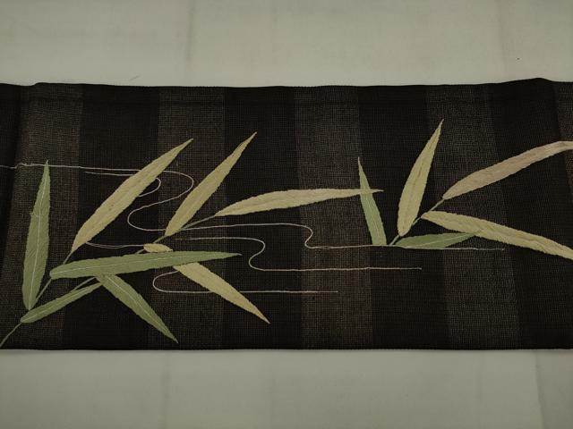 平和屋着物●アンティーク 大正ロマン 九寸名古屋帯 総手刺繍 鷺 黒地 正絹 逸品 AABJ6933pf