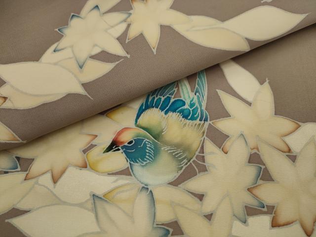 平和屋着物●塩瀬 九寸名古屋帯 友禅 花鳥文 正絹 逸品 AABJ6935pf