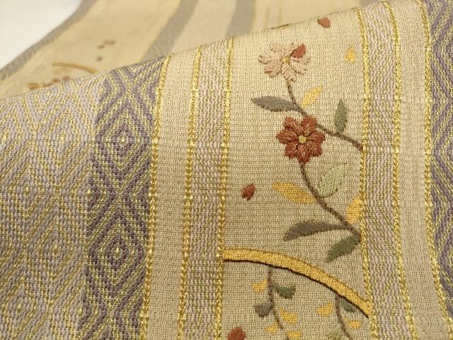 平和屋着物●ひなや工房 くむ・あむ・おる 伊豆蔵明彦 太鼓柄袋帯 総刺繍 草花間道 金糸 正絹 逸品 AABJ6939pf