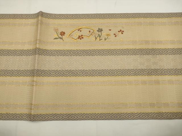 平和屋着物●ひなや工房 くむ・あむ・おる 伊豆蔵明彦 太鼓柄袋帯 総刺繍 草花間道 金糸 正絹 逸品 AABJ6939pf