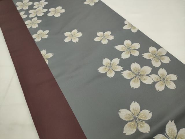 平和屋着物●世界的人形師 辻村寿三郎 ジュサブロー 六通柄袋帯 舞桜文 銀糸 正絹 逸品 AABJ6946pf