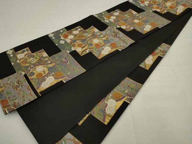 平和屋着物●六通柄袋帯 唐織 瑞祥華文 黒地 金糸 正絹 逸品 AABJ6953pf