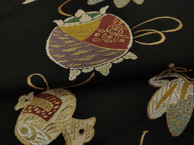 平和屋着物●つけ帯 吉祥文 黒地 金糸 正絹 逸品 AABJ6962pf