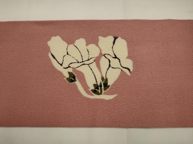 平和屋着物●九寸名古屋帯 草花文 鬼しぼ縮緬 正絹 逸品 AABJ6968pf