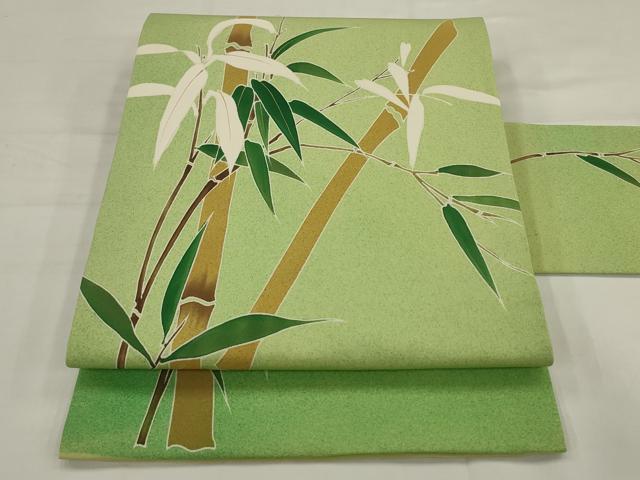 平和屋着物●塩瀬 九寸名古屋帯 笹竹文 金彩 正絹 逸品 AABJ6970pf