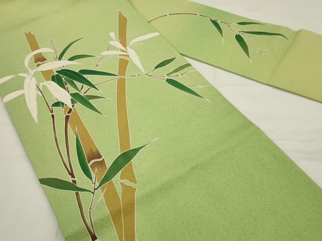 平和屋着物●塩瀬 九寸名古屋帯 笹竹文 金彩 正絹 逸品 AABJ6970pf