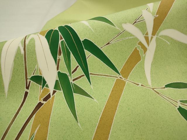 平和屋着物●塩瀬 九寸名古屋帯 笹竹文 金彩 正絹 逸品 AABJ6970pf