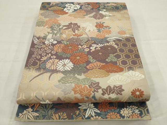 平和屋着物●六通柄袋帯 唐織 草花文 金糸 正絹 逸品 AABJ6974pf