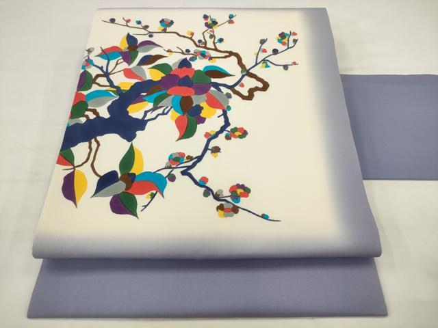 平和屋着物●染色作家 斉藤三才 塩瀬 九寸名古屋帯 枝花文 正絹 逸品 AABJ6985pf