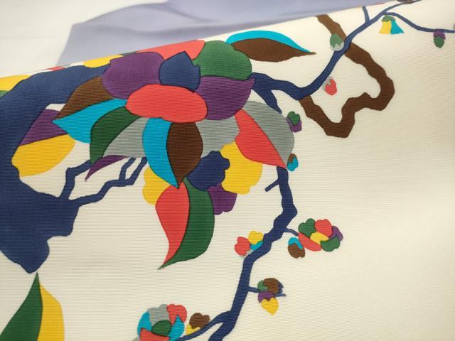 平和屋着物●染色作家 斉藤三才 塩瀬 九寸名古屋帯 枝花文 正絹 逸品 AABJ6985pf