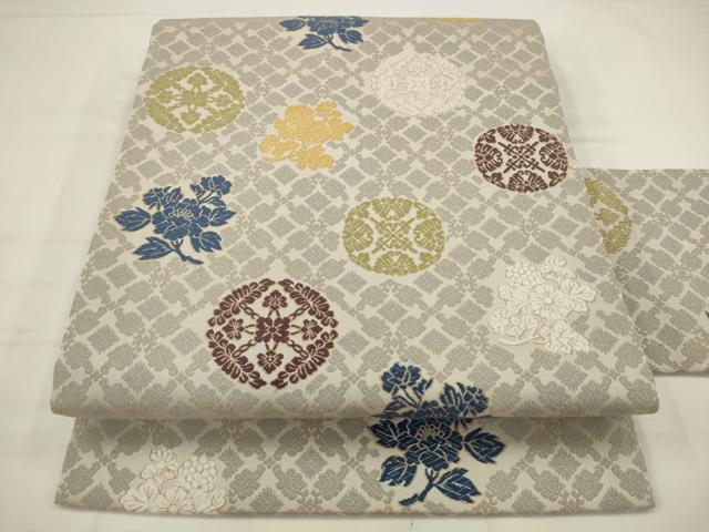 平和屋着物●九寸名古屋帯 唐織 草花丸文 正絹 逸品 AABJ6987pf