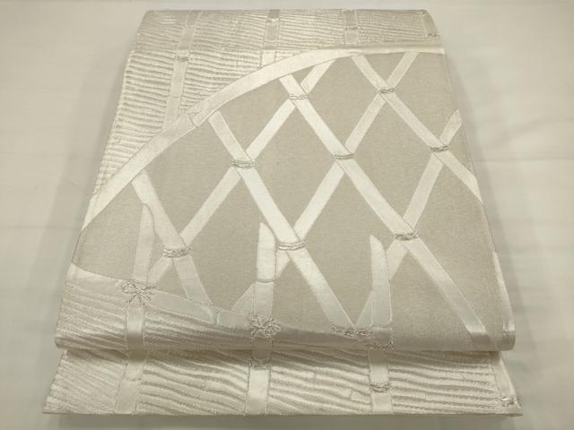 平和屋着物●西陣 紫紘謹製 六通柄袋帯 籬文 銀糸 正絹 逸品 AABJ7004pf