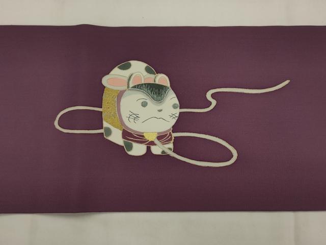 平和屋着物●塩瀬 九寸名古屋帯 刺繍 唐子 金彩 正絹 逸品 AABJ7010pf