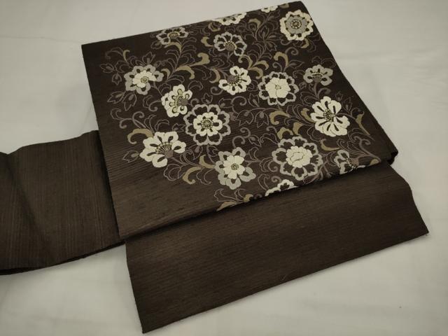平和屋着物●ワンタッチつけ帯 紬地 総刺繍 草花文 金糸 正絹 逸品 AABJ7016pf