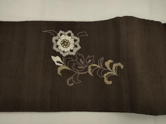 平和屋着物●ワンタッチつけ帯 紬地 総刺繍 草花文 金糸 正絹 逸品 AABJ7016pf