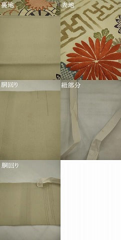 平和屋着物●アンティーク 大正ロマン つけ帯 駒刺繍 花車文 正絹 逸品 AABJ7017pf