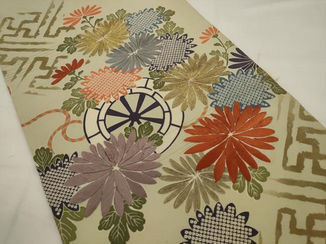平和屋着物●アンティーク 大正ロマン つけ帯 駒刺繍 花車文 正絹 逸品 AABJ7017pf