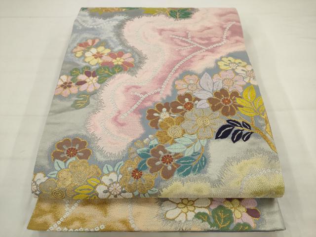 平和屋着物●六通柄袋帯 草花文 金糸 正絹 逸品 AABJ7021pf