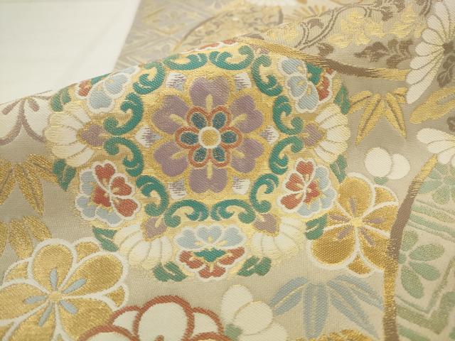 平和屋着物●六通柄袋帯 飾花文 金糸 正絹 逸品 AABJ7022pf