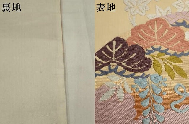 平和屋着物●六通柄袋帯 唐織錦 扇面秀花文 金糸 正絹 逸品 AABJ7023pf