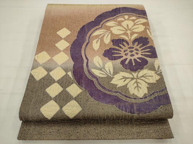 平和屋着物●全通柄袋帯 飾花文 金通し地 正絹 逸品 AABJ7026pf