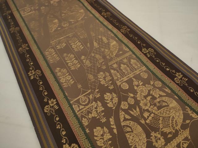 平和屋着物●両面六通柄袋帯 孔雀花間道 金糸 正絹 逸品 AABJ7028pf