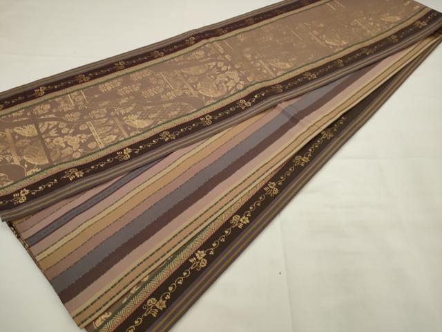 平和屋着物●両面六通柄袋帯 孔雀花間道 金糸 正絹 逸品 AABJ7028pf
