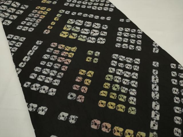 平和屋着物●両面全通柄袋帯 雲絞り 幾何学文様 黒地 正絹 逸品 AABJ7031pf
