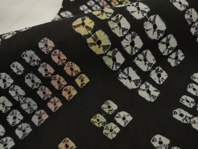 平和屋着物●両面全通柄袋帯 雲絞り 幾何学文様 黒地 正絹 逸品 AABJ7031pf