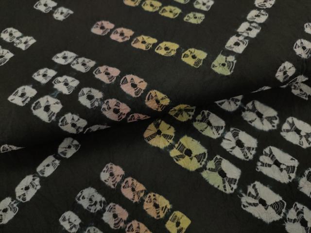 平和屋着物●両面全通柄袋帯 雲絞り 幾何学文様 黒地 正絹 逸品 AABJ7031pf