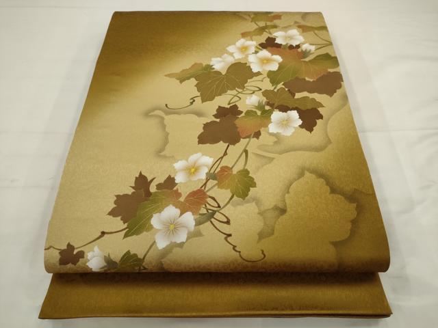 平和屋着物●京の匠日展作家 丹下雄介 太鼓柄袋帯 枝花文 金彩 やまと誂製 正絹 逸品 AABJ7036pf