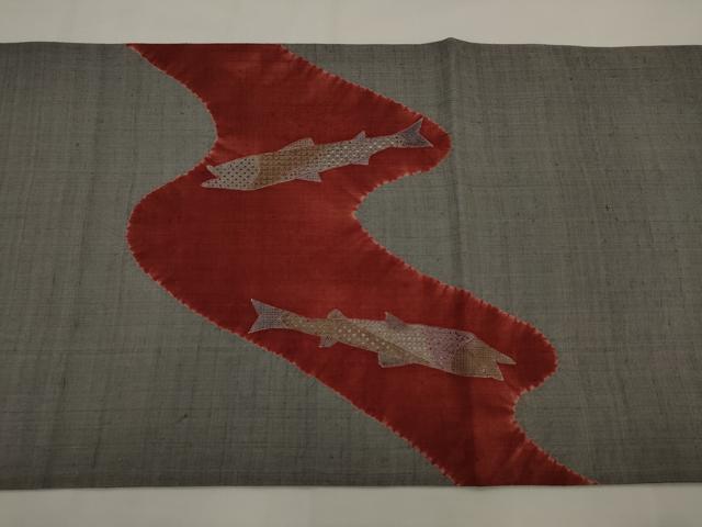 平和屋着物●中国三大刺繍 汕頭刺繍 スワトウ刺繍 太鼓柄袋帯 紬地 絞り 魚 正絹 逸品 AABJ7046pf