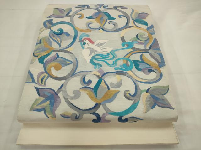 平和屋着物●太鼓柄袋帯 すくい織 花鳥文 正絹 逸品 AABJ7049pf