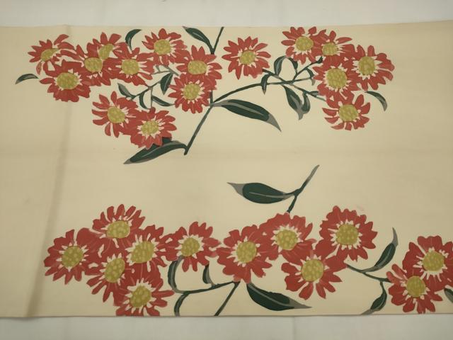 平和屋着物●日展染色作家 高久空木 ろうけつ染 塩瀬 九寸開き名古屋帯 草花文 正絹 逸品 AABJ7058pf